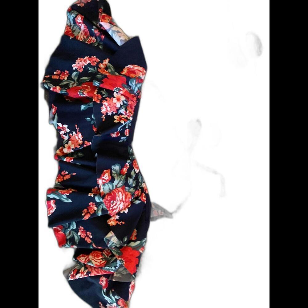 Cocoship Navy Floral Swim Suit Top with Ruffle Size 3XL